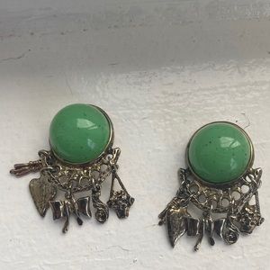 Vintage Charm Jade Clip on Earrings